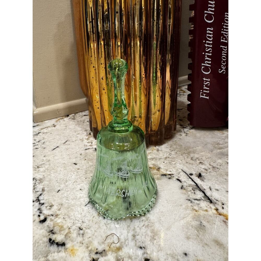 Green Glass Hershey Kisses Advertising Bell Hershey PA Missing Clapper